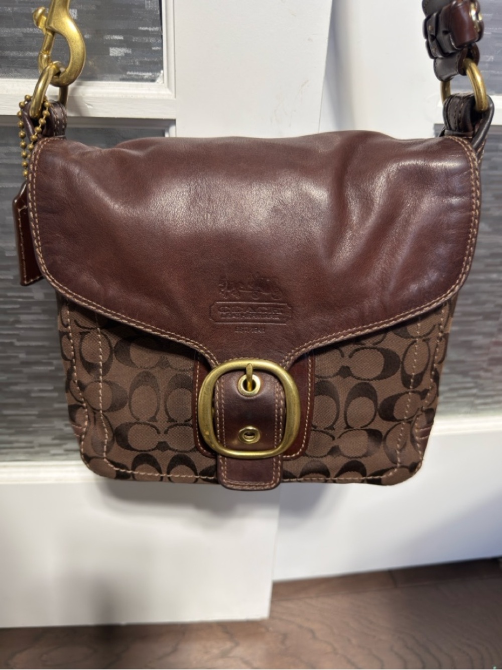 Coach Bleecker Legacy Flap Signature Canvas & Leather Shoulder Bag With Brass - Picture 15 of 16